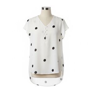 LOFT Petites MP White Black Polka Dot Blouse Flutter Sleeve